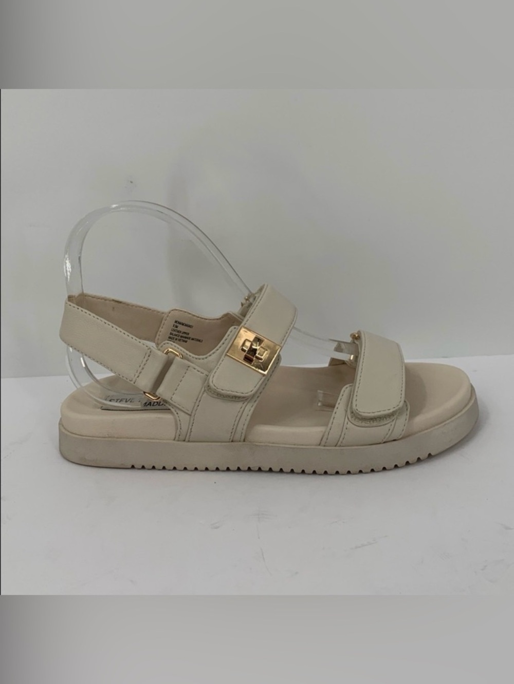 Steve Madden Mona chunky sandals bone leather cream turn lock strappy women 9.5